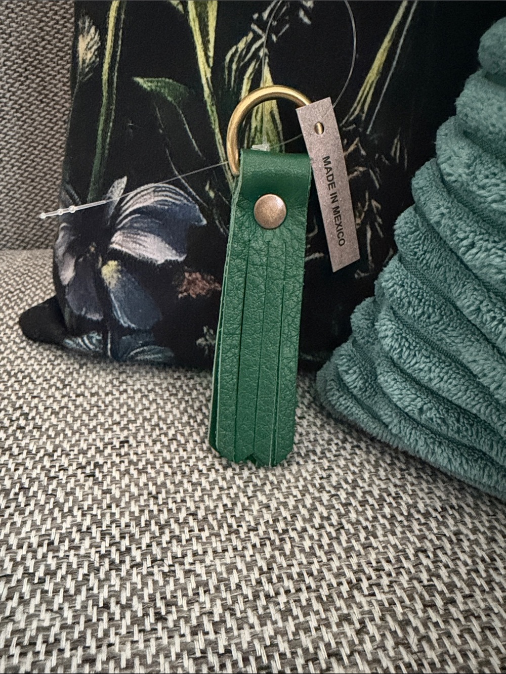 Green Bacalar Portland Leather Tassel Keyring or Bag Charm - New